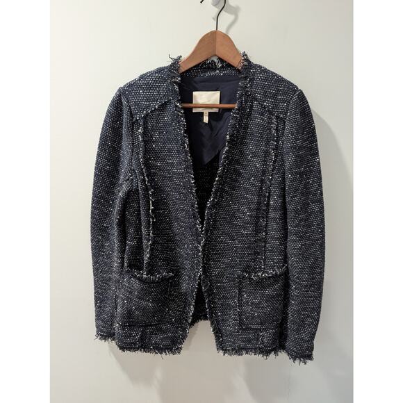 Rebecca Taylor Navy Sparkle Tweed Open Front Blazer Jacket - Picture 3 of 6